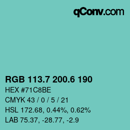 カラーコード: RGB 113.7 200.6 190 | qconv.com