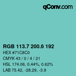 カラーコード: RGB 113.7 200.6 192 | qconv.com