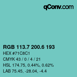 カラーコード: RGB 113.7 200.6 193 | qconv.com
