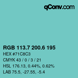 カラーコード: RGB 113.7 200.6 195 | qconv.com