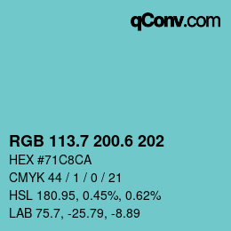カラーコード: RGB 113.7 200.6 202 | qconv.com