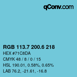 カラーコード: RGB 113.7 200.6 218 | qconv.com