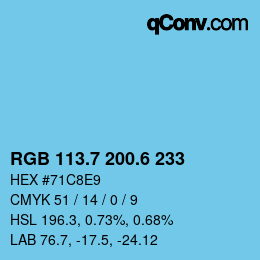 カラーコード: RGB 113.7 200.6 233 | qconv.com