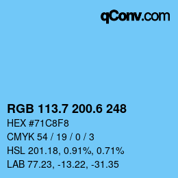 カラーコード: RGB 113.7 200.6 248 | qconv.com