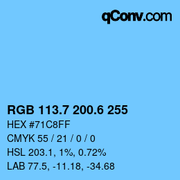 カラーコード: RGB 113.7 200.6 255 | qconv.com
