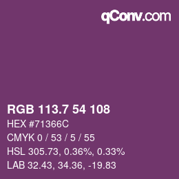 カラーコード: RGB 113.7 54 108 | qconv.com