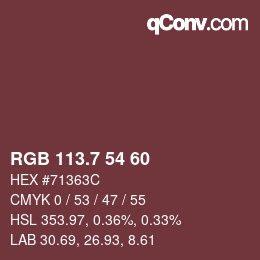 カラーコード: RGB 113.7 54 60 | qconv.com