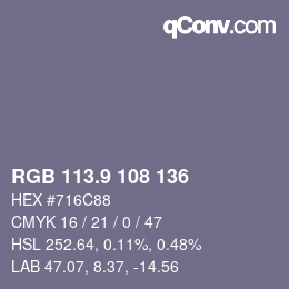 カラーコード: RGB 113.9 108 136 | qconv.com