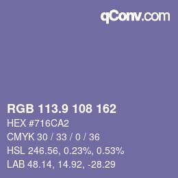 カラーコード: RGB 113.9 108 162 | qconv.com