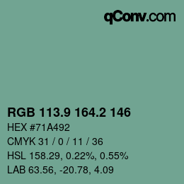 カラーコード: RGB 113.9 164.2 146 | qconv.com