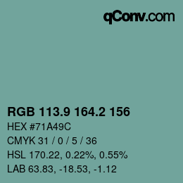カラーコード: RGB 113.9 164.2 156 | qconv.com