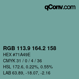 カラーコード: RGB 113.9 164.2 158 | qconv.com