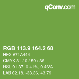 カラーコード: RGB 113.9 164.2 68 | qconv.com