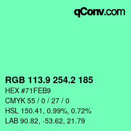カラーコード: RGB 113.9 254.2 185 | qconv.com
