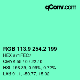 颜色代码: RGB 113.9 254.2 199 | qconv.com