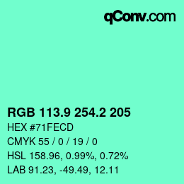 カラーコード: RGB 113.9 254.2 205 | qconv.com