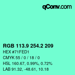 カラーコード: RGB 113.9 254.2 209 | qconv.com