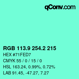 カラーコード: RGB 113.9 254.2 215 | qconv.com