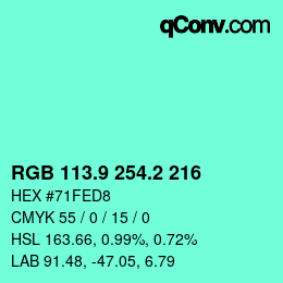 カラーコード: RGB 113.9 254.2 216 | qconv.com