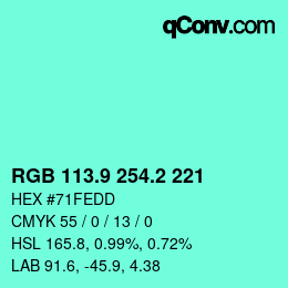 カラーコード: RGB 113.9 254.2 221 | qconv.com