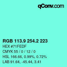 カラーコード: RGB 113.9 254.2 223 | qconv.com