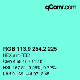 カラーコード: RGB 113.9 254.2 225 | qconv.com