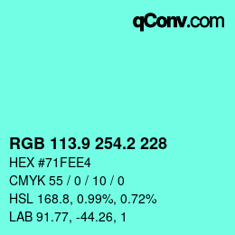 カラーコード: RGB 113.9 254.2 228 | qconv.com