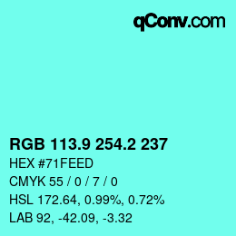 カラーコード: RGB 113.9 254.2 237 | qconv.com