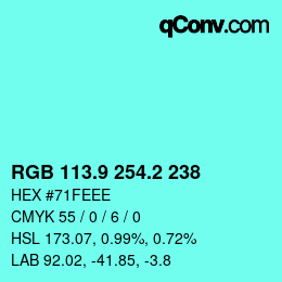 カラーコード: RGB 113.9 254.2 238 | qconv.com