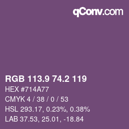 カラーコード: RGB 113.9 74.2 119 | qconv.com