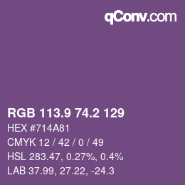 カラーコード: RGB 113.9 74.2 129 | qconv.com