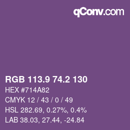 カラーコード: RGB 113.9 74.2 130 | qconv.com