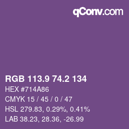 カラーコード: RGB 113.9 74.2 134 | qconv.com