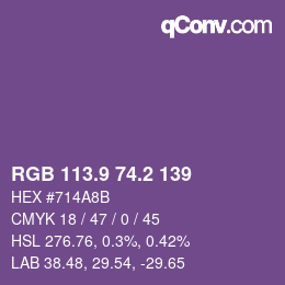 カラーコード: RGB 113.9 74.2 139 | qconv.com