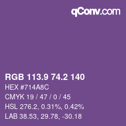カラーコード: RGB 113.9 74.2 140 | qconv.com