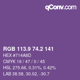 Color code: RGB 113.9 74.2 141 | qconv.com
