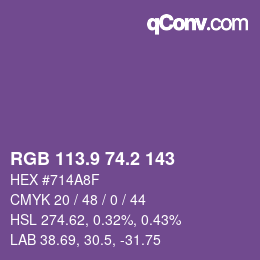 カラーコード: RGB 113.9 74.2 143 | qconv.com