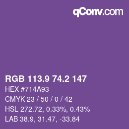 カラーコード: RGB 113.9 74.2 147 | qconv.com