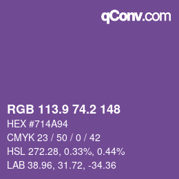 カラーコード: RGB 113.9 74.2 148 | qconv.com