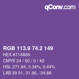 カラーコード: RGB 113.9 74.2 149 | qconv.com