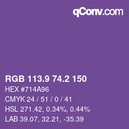 カラーコード: RGB 113.9 74.2 150 | qconv.com
