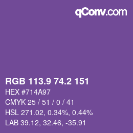 カラーコード: RGB 113.9 74.2 151 | qconv.com