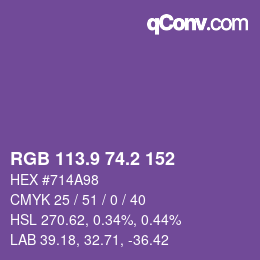 カラーコード: RGB 113.9 74.2 152 | qconv.com