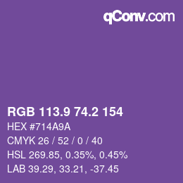カラーコード: RGB 113.9 74.2 154 | qconv.com