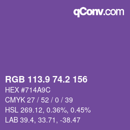 カラーコード: RGB 113.9 74.2 156 | qconv.com