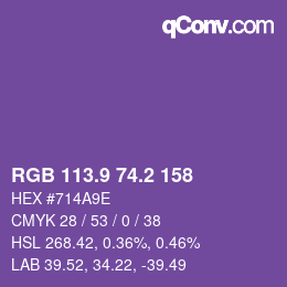 カラーコード: RGB 113.9 74.2 158 | qconv.com