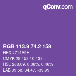 カラーコード: RGB 113.9 74.2 159 | qconv.com