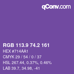 カラーコード: RGB 113.9 74.2 161 | qconv.com