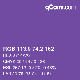 カラーコード: RGB 113.9 74.2 162 | qconv.com