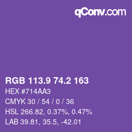 カラーコード: RGB 113.9 74.2 163 | qconv.com